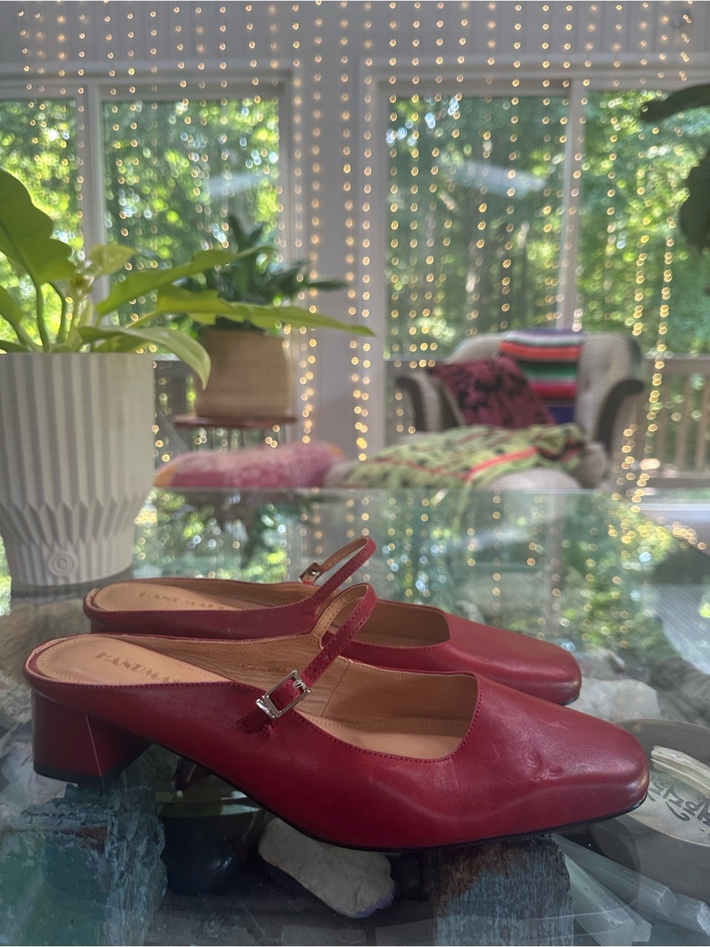 Red Mary Jane Slingback Mules with Low Block Heel size 8.5